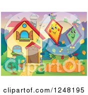 Clipart Of A House With Kites And Autumn Leaves In The Front Yard Royalty Free Vector Illustration by visekart