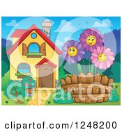 Poster, Art Print Of House With Happy Daisies In The Front Yard