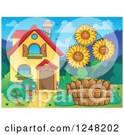 Poster, Art Print Of House With Happy Sunflowers In The Front Yard