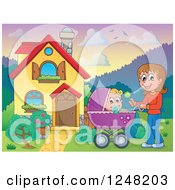 Poster, Art Print Of House With A Mother And Baby Pram In The Front Yard