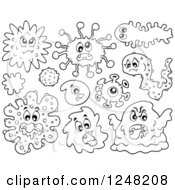 Clipart Of Black And White Germs And Monsters Royalty Free Vector Illustration