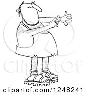 Poster, Art Print Of Black And White Caveman Pointing To A Watch On His Wrist