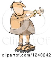 Clipart Of A Caveman Pointing To A Watch On His Wrist Royalty Free Vector Illustration