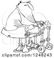 Clipart Of A Black And White Injured Caveman Using A Walker Royalty Free Vector Illustration
