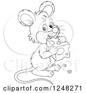 Poster, Art Print Of Black And White Cute Mouse Holding Cheese