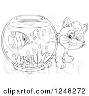 Poster, Art Print Of Black And White Cute Kitten Looking Around A Fish Bowl