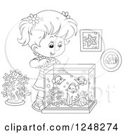 Poster, Art Print Of Black And White Girl Looking Into A Fish Tank