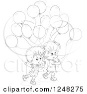 Poster, Art Print Of Black And White Children With Party Balloons
