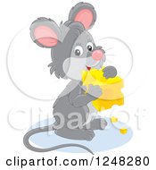 Poster, Art Print Of Cute Gray Mouse Holding A Block Of Cheese