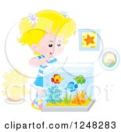Clipart Of A Blond Caucasian Girl Looking Into A Fish Tank Royalty Free Vector Illustration