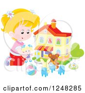 Clipart Of A Blond Caucasian Girl Playing With Toys At A Doll House Royalty Free Vector Illustration by Alex Bannykh