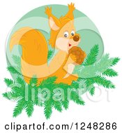 Clipart Of A Cute Squirrel Holding A Nut On A Branch Royalty Free Vector Illustration