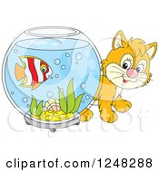 Poster, Art Print Of Cute Ginger Kitten Looking Around A Fish Bowl