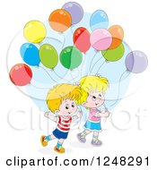 Poster, Art Print Of Caucasian Children With Party Balloons