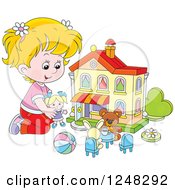 Poster, Art Print Of Blond Girl Playing With Toys At A Doll House