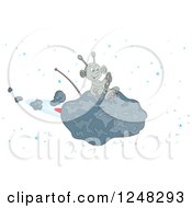 Poster, Art Print Of Happy Alien Flying An Asteroid Spaceship