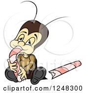 Clipart Of A Cricket Eating Candy Royalty Free Vector Illustration by dero