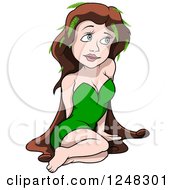Clipart Of A Forest Fairy Sitting And Wearing Leaves In Her Hair Royalty Free Vector Illustration