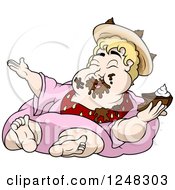 Clipart Of A Fat Blond King Eating Chocolate Cake Royalty Free Vector Illustration by dero