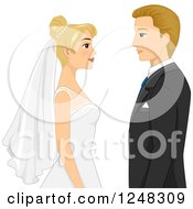 Poster, Art Print Of Blond Caucasian Wedding Couple Facing Each Other