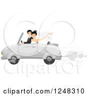 Poster, Art Print Of Just Married Wedding Couple Driving Away In A Convertible