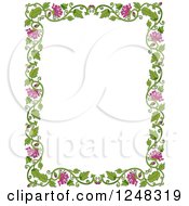 Poster, Art Print Of Green Leafy Vine And Pink Flower Border