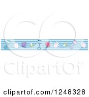 Poster, Art Print Of Border Of Baby Items Over Blue Stripes