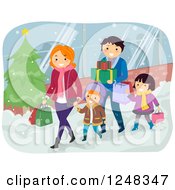 Clipart Of A Happy Family Christmas Shopping Together Royalty Free Vector Illustration
