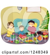 Poster, Art Print Of Happy Family Opening Gifts On Christmas Day