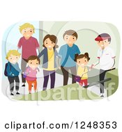 Clipart Of A Happy Family At The Ticket Line Royalty Free Vector Illustration