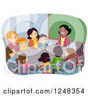 Poster, Art Print Of Female Teacher With Parents And Students In A Pta Meeting At A Table