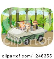 Clipart Of A Caucasian Family Driving A Truck On A Safari Tour Royalty Free Vector Illustration
