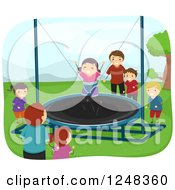 Fathers Watching Children Play On A Trampoline