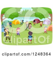 Poster, Art Print Of Happy Diverse Children And Camp Guides At A Campground