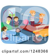Happy Diverse Children Playing And Doing Gymnastics In A Gym