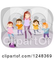 Clipart Of A Woman Instructing Children In A Dance Calss Royalty Free Vector Illustration