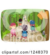 Poster, Art Print Of Happy Diverse Children Hiking On A Trail