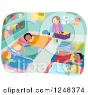 Poster, Art Print Of Teacher Cleaning While Students Take Nap Time
