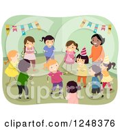 Clipart Of A Woman And Students Playing Limbo Rock Royalty Free Vector Illustration