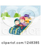 Poster, Art Print Of Children Sledding In The Snow