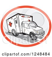Clipart Of An Emergency Ambulance In An Oval Royalty Free Vector Illustration