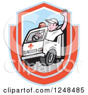 Poster, Art Print Of Cartoon Ambulance Driver Waving In A Shield