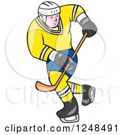 Poster, Art Print Of Cartoon Male Hockey Player In Blue And Yellow