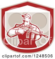 Poster, Art Print Of Retro Male Soldier Holding A Rifle In A Shield