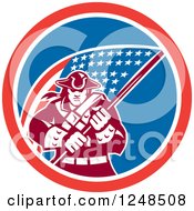 Poster, Art Print Of Retro American Patriot Soldier And Flag In A Circle