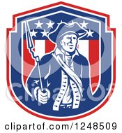 Retro American Patriot Soldier With A Bayonet In A Shield