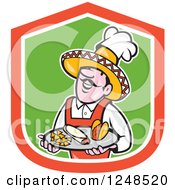 Happy Male Mexican Chef Holding A Taco Burrito And Chips On A Platter