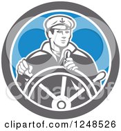 Poster, Art Print Of Retro Fisherman Ship Captain Steering A Helm