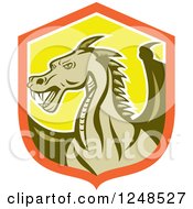 Clipart Of A Green Dragon In A Shield Royalty Free Vector Illustration by patrimonio
