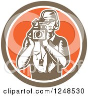 Clipart Of A Retro Woodcut Camera Man In A Circle Royalty Free Vector Illustration